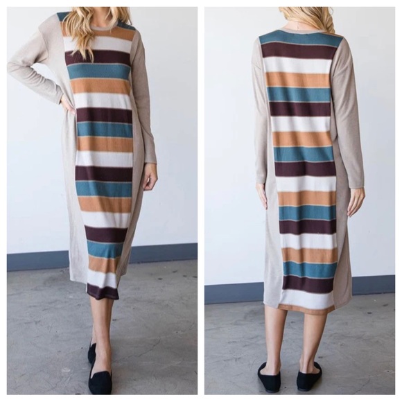 ShopEvelynne Dresses & Skirts - BOHO COLORBLOCK STRIPE MIDI DRESS